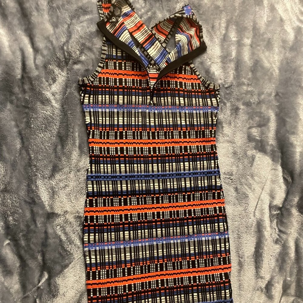 Criss Cross Multi Color Stretch Mid Length Dress